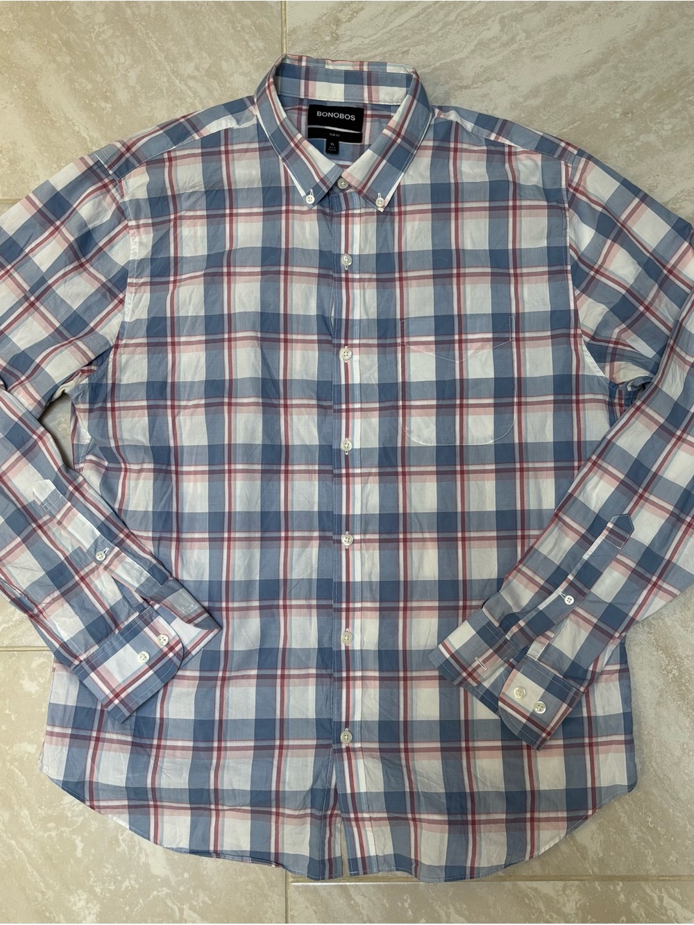 Bonobos XL Slim Fit Blue and White Plaid Button-Down Shirt